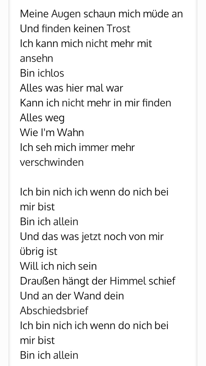 Текст песни «Ich bin nicht ich» с сайта lyrics.com