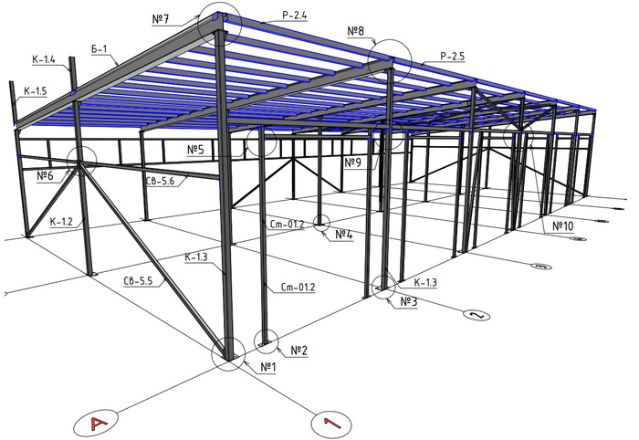 Проекция каркаса здания в 3D 