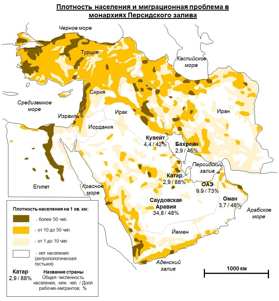 У нас любят рассуждать про проблемы с мигрантами, ставя в пример жесткое отношение к ним в монархиях Персидского залива. Однако, что хорошо в спокойное время, в эпоху войн и катастроф становится миной замедленного действия, готовой взорваться, стоит только напряжению подняться выше порогового значения.

Исходя из текущих трендов, в ближайшие годы монархии Персидского залива, страны-рантье может ждать не просто катастрофа, а катаклизм, с полным разрушением существующих городов, инфраструктуры и образа жизни, с миллионами погибших и восстанием рабочих-мигрантов, которым станет нечего терять. Подробнее см. ниже.

И, да, время пока есть, но его немного, лучше всего на Аравийском п-ове в 30-е годы будет в Йемене, там ничего не изменится, природные условия позволяют выживать местному населению…)))
