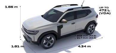 В 3-ем по счету поколении Duster нового стало значительно больше: кроссовер поменял платформу B0 на более актуальную CMF-B, которая была разработана для последних Logan, Sandero и Jogger. Базовое расстояние между осями уменьшилась до 2657 мм (- 19 мм). Все остальные габариты остались без изменений. Длина 4343 мм, ширина – 1809 мм, высота – 1656 мм.


На заднем ряду сидений стало просторнее, пространство увеличилось на 30 мм. Пол багажника опустился вниз, задняя дверь увеличилась в ширину и высоту. При этом вместимость багажника стала немного больше, 472 л. Дорожный просвет для переднеприводного автомобиля стал 209 мм, для версии с полным приводом – 217 мм. Увеличились угловые параметры свесов: въезд — 31°, съезд — 36°.