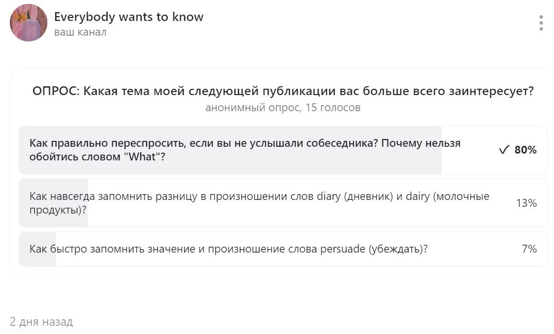 Скриншот опроса на моем канале.