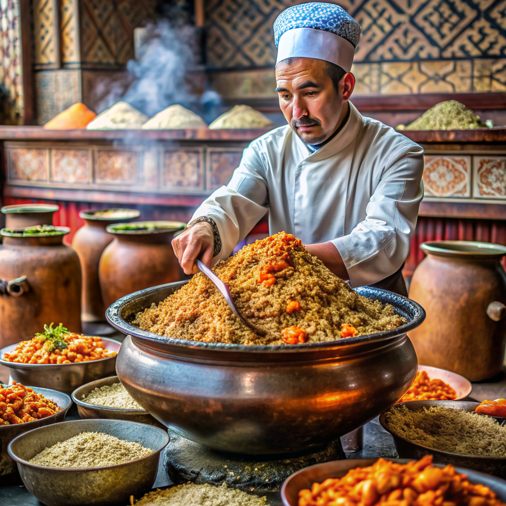 
Основу уйгурской кухни составляют:

- **Мука и хлеб**: Лепешки 🫓, известные как "нан", являются важным элементом уйгурской трапезы.-2