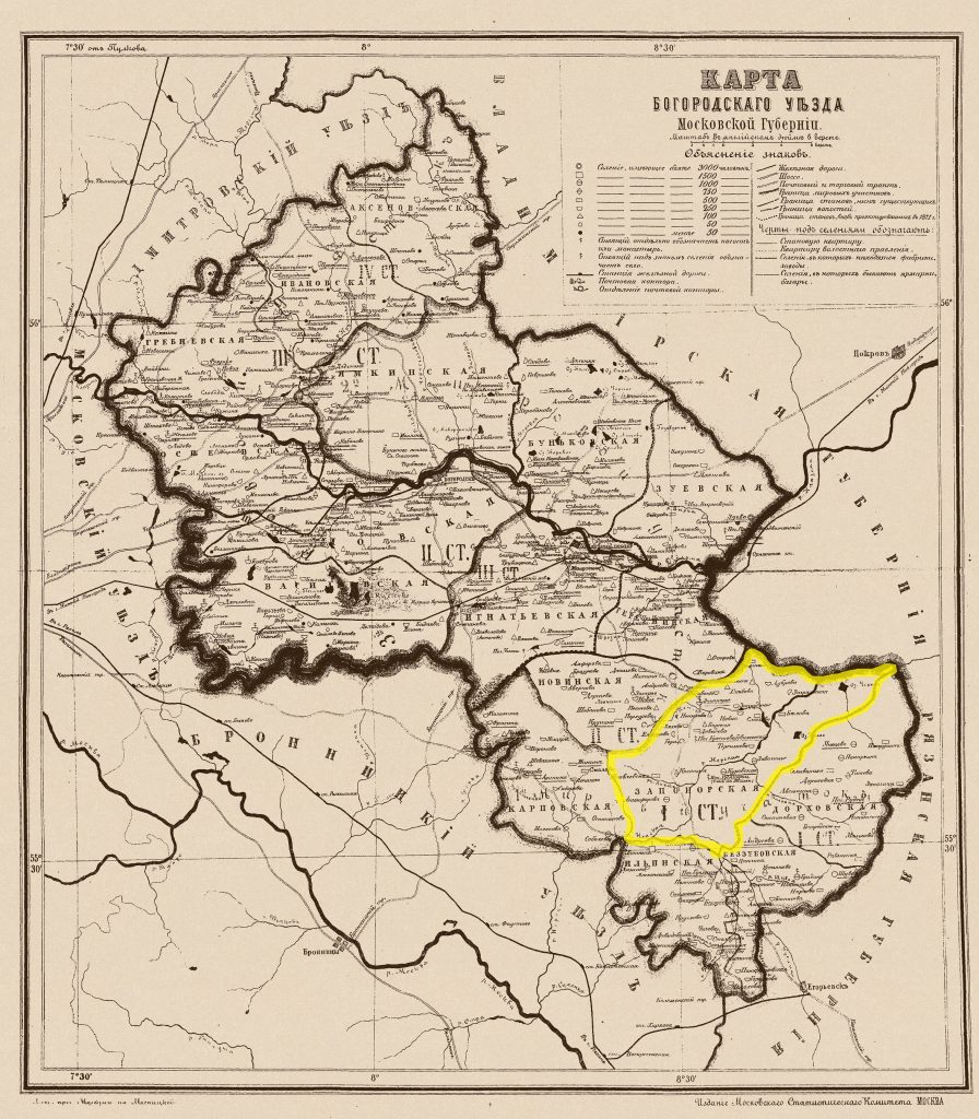 Запонорская волость Богородского уезда на карте 1873 г.