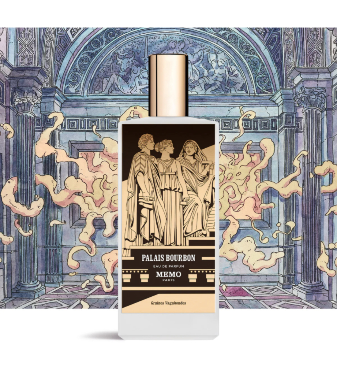 Palais Bourbon выпущен в 2024 году. Заявлен, как теплый, пряный, дымный и амбровый восточный аромат. Древесный, удовый.