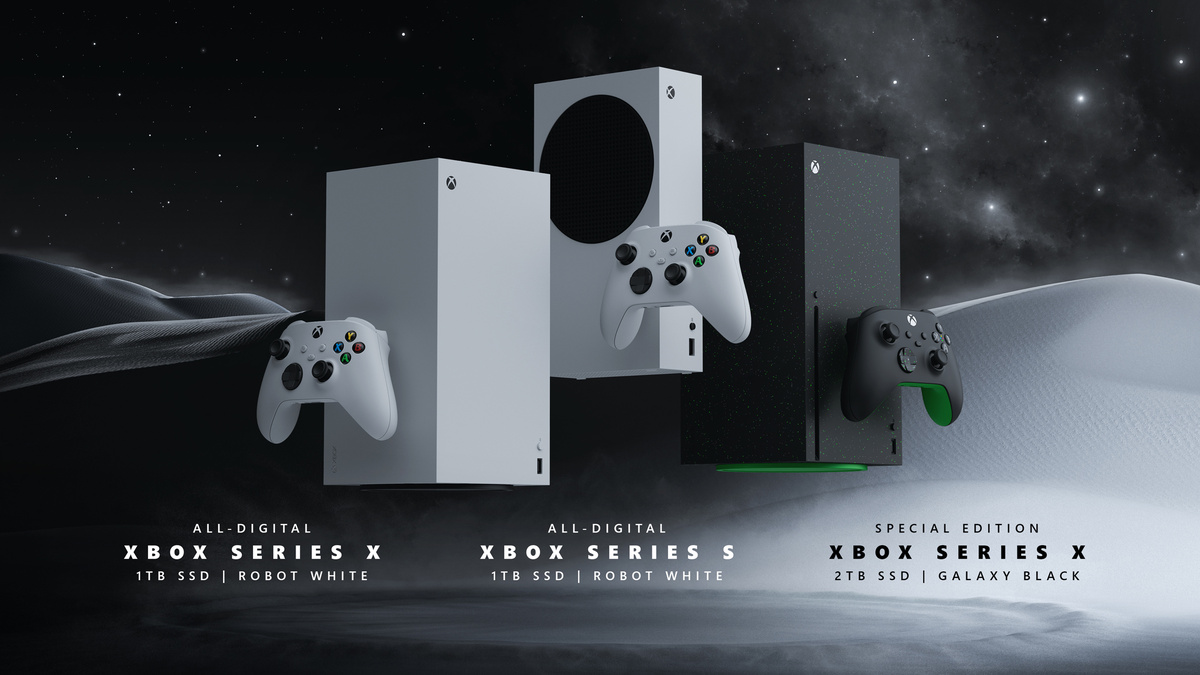 Изображение: Майкрософт. Три новые игровые консоли "Xbox" серии X|S.