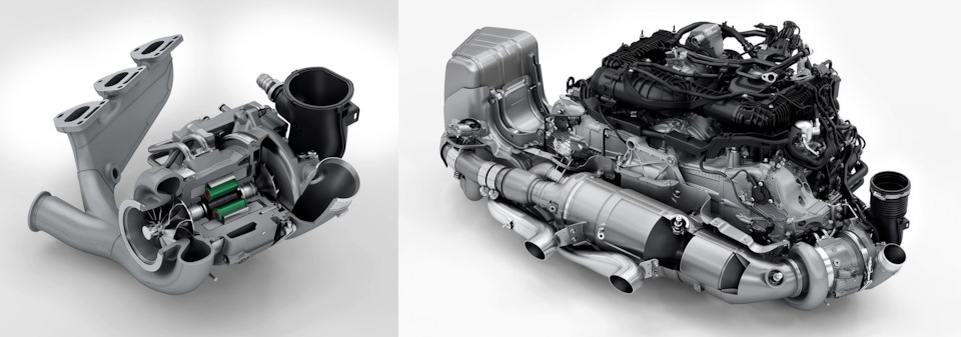 Заявлено, что мотор 3.6 — дальнейшее развитие модульного трёхлитрового двигателя с увеличенным до 97 мм диаметром цилиндра и до 81 мм ходом поршня. Выпускная система — совершенно новая: в бочонках на переднем плане прячутся фильтры, а глушитель возвышается слева.