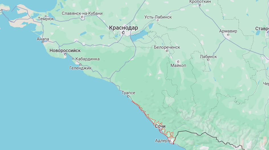 Большой Сочи это территория примерно от поселка Шепси под Туапсе до самой абхазской границы 