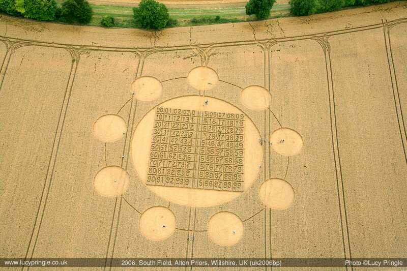 South Field - nr Alton Priors, Weltshire, Англия 2006 год. Девять кругов вокруг десятого, декада иерограмически.                                                                   