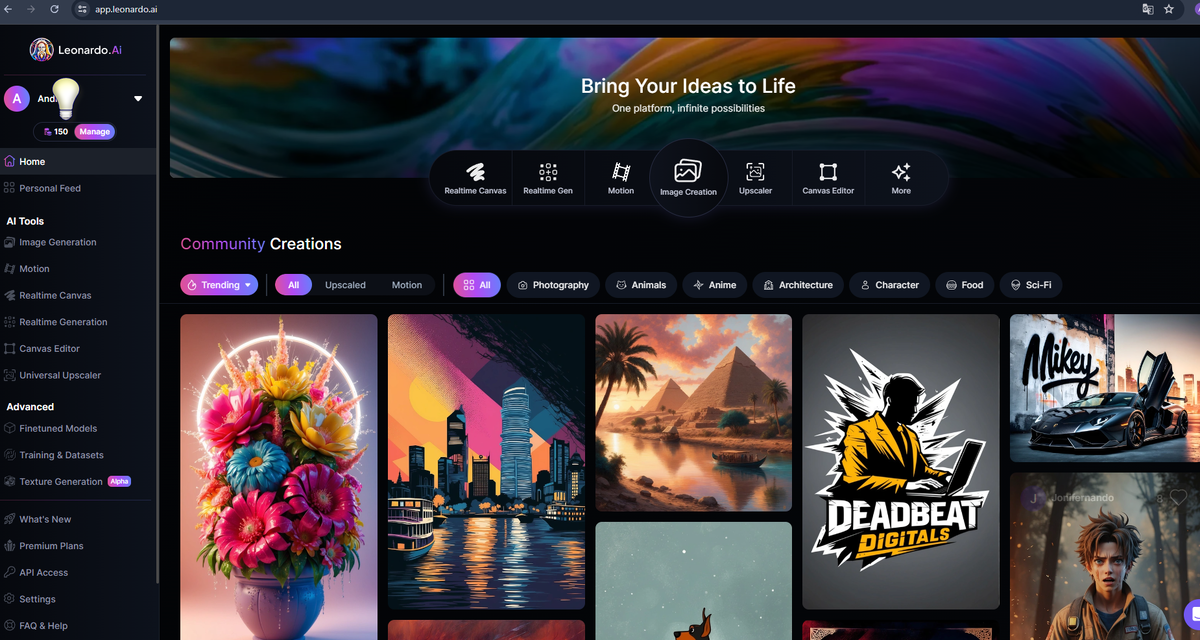 Скриншот автора канала сайта нейросети Leonardo Ai