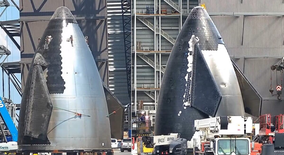    Сравнение разных поколений Starship (слева — V1, справа — V2) / © Starship Gazer / SpaceX