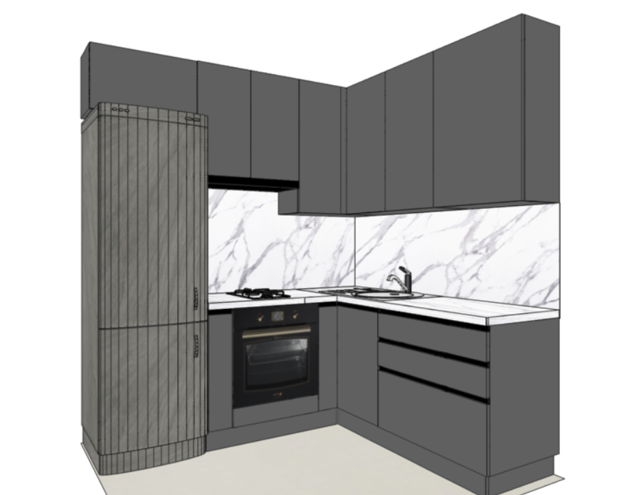 Проект угловой кухни в хрущевке со стеной 2,2 м, листайте галерею дальше