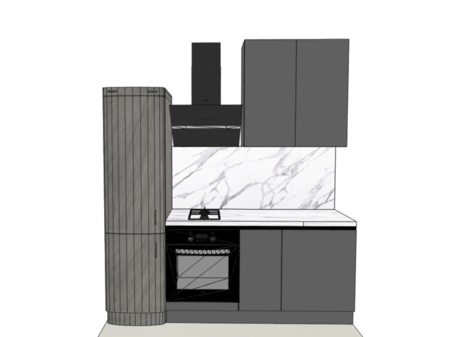 Прямая кухня на этот же размер, пришлось уменьшить холодильник до  55 см, а его ещё найти надо