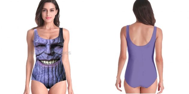 Модель купальника для тех, кто хочет выглядеть главным злодеем на пляже. Только не забудьте перчатку с камнями бесконечности, чтобы показать серьёзность своих намерений. Примечательно, что чести оказаться на купальнике удостоился не только Танос, но ещё Николас Кейдж, а также пачка чипсов Cheetos.