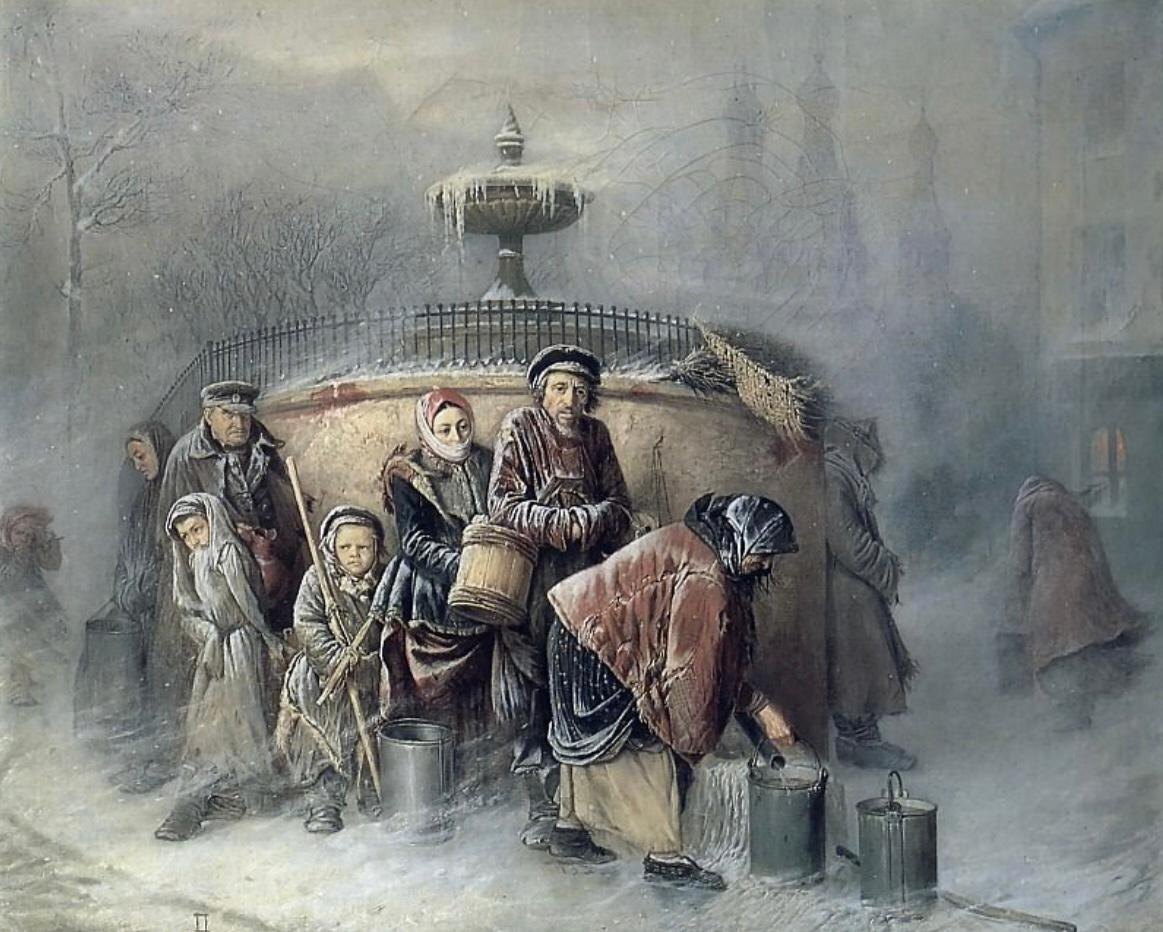 Василий Перов. «Очередные у бассейна». 1865