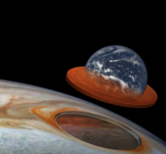      Глубина и размер Большого Красного Пятна по сравнению с Землей (NASA/JPL-Caltech/SwRI/MSSS; Кевин М. Гилл).