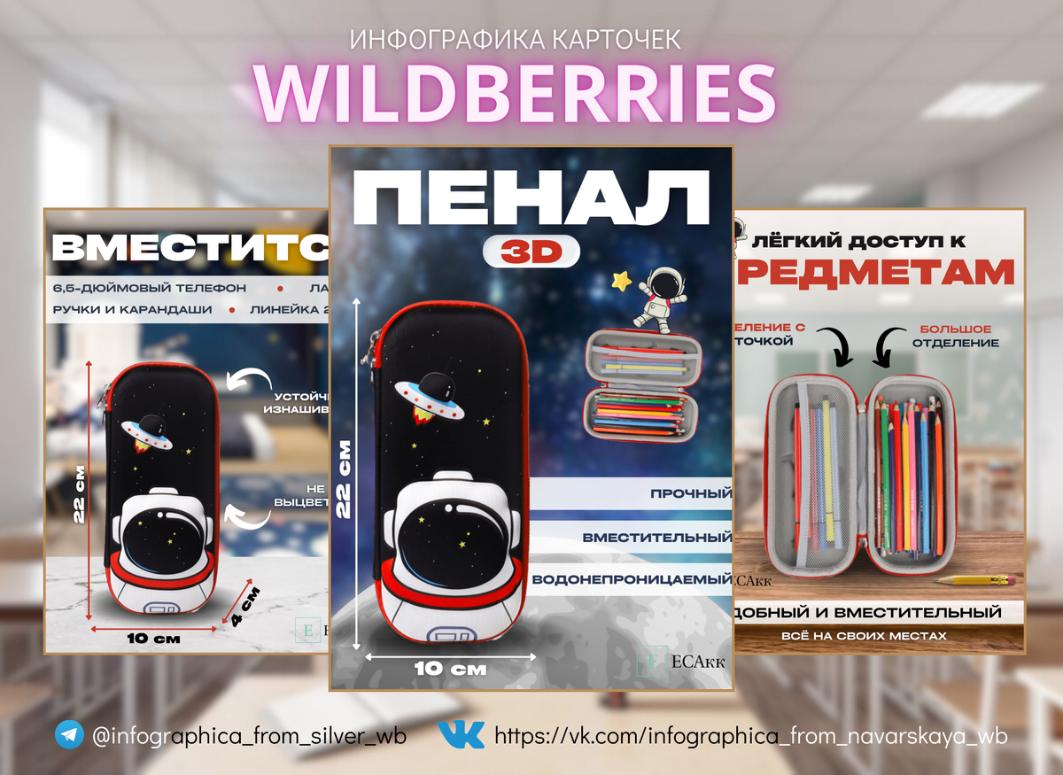 Дизайн инфографики для Wildberries, сделанный мной на заказ для школьного пенала