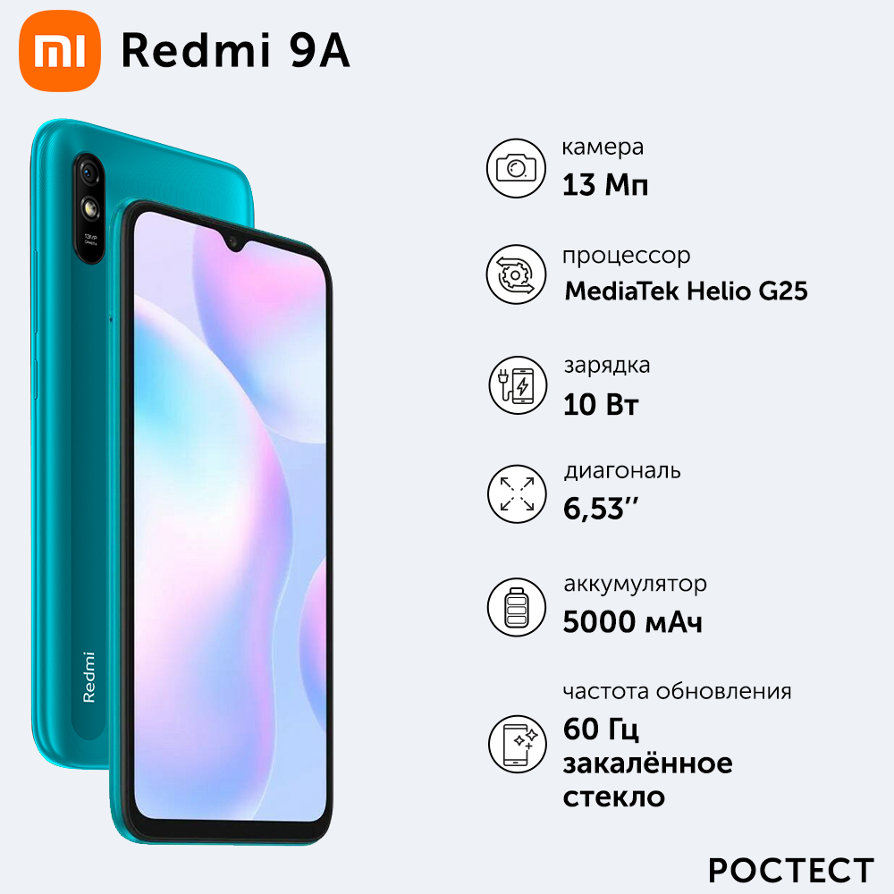 Redmi 9A: характеристики, особенности и обзорXiaomi, один из лидирующих производителей смартфонов, представил новую модель Redmi 9A, которая стала продолжением популярной линейки устройств. В этом обзоре мы рассмотрим основные характеристики, особенности и возможности этого смартфона.Характеристики и дизайнRedmi 9A оснащен 6,53-дюймовым IPS-дисплеем с разрешением 720 x 1600 пикселей. Смартфон работает на процессоре MediaTek Helio G25 и графическом ускорителе PowerVR GE8320. Устройство доступно в версиях с 2 ГБ оперативной памяти и 32 ГБ встроенной памяти, которую можно расширить с помощью карты памяти microSD.Камера и батареяRedmi 9A оснащен одной основной камерой на 13 мегапикселей, которая способна делать четкие и яркие снимки. Фронтальная камера на 5 мегапикселей идеально подходит для селфи и видеозвонков. Батарея на 5000 мАч обеспечивает длительное время работы устройства без подзарядки.Операционная система и функционалRedmi 9A работает на операционной системе MIUI 12, основанной на Android 10. Смартфон имеет функцию расширения памяти, поддержку двух SIM-карт, FM-радио и разъем для наушников. Также в устройстве предустановлены различные приложения и сервисы Xiaomi.ЗаключениеRedmi 9A - отличный вариант для тех, кто ищет качественный и функциональный смартфон по доступной цене. Устройство сочетает в себе надежность, хорошие характеристики и стильный дизайн. Если вам нужен недорогой смартфон с приличными возможностями, то Redmi 9A может стать отличным выбором.