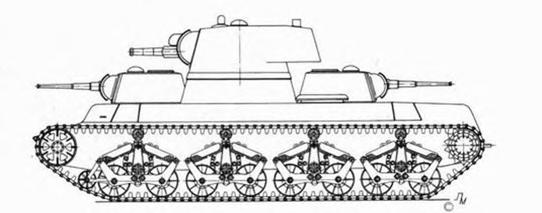 Трехбашенный вариант танка СМК с подвеской по типу Т-35
