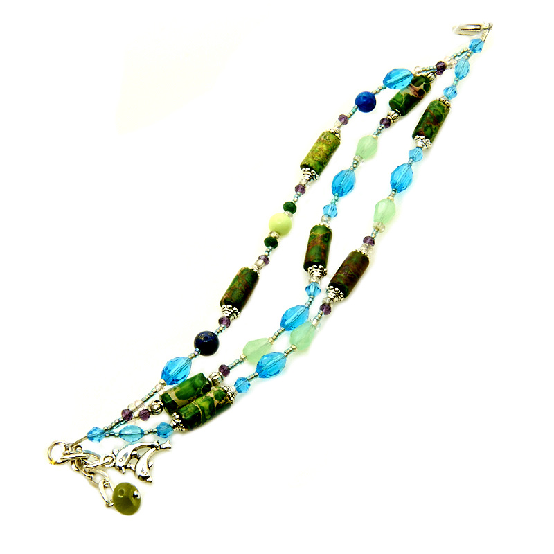 Браслет "Лагуна", камни нефрит, варисцит темно- зеленого цвета от Галереи Самоцветов