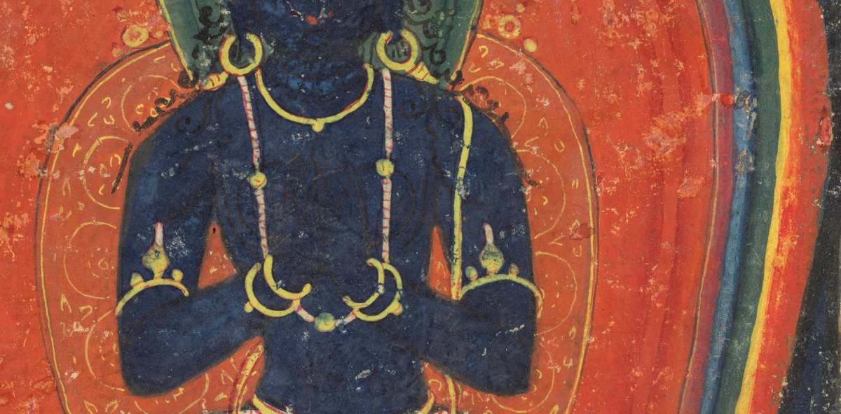 Самантабхадри (фрагмент). Тибет, начало XV в. Бумага, водно-клеевая живопись. 16х14,5 см. Метрополитен-музей (англ. The Metropolitan Museum of Art), Нью-Йорк. Учётный номер: 2000.282.19. Эл. ресурс URL: https://www.metmuseum.org/art/collection/search/61723