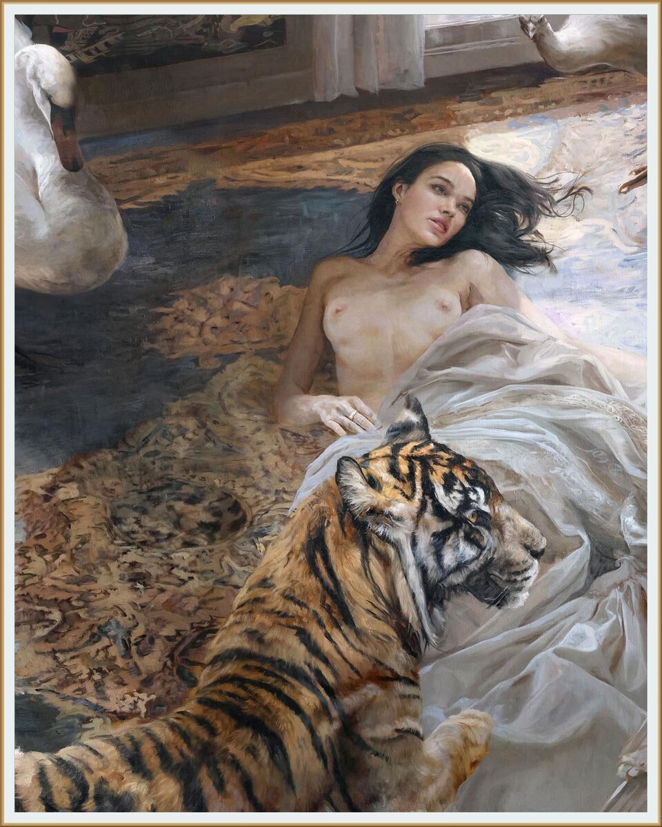  Фрагмент картины художника Гильермо Лорка Гарсия-Уидобро / Guillermo Lorca García-Huidobro  под названием " "Приношение " Масло и акрил на льняном полотне, 200 х 285 см., 2024 год 
