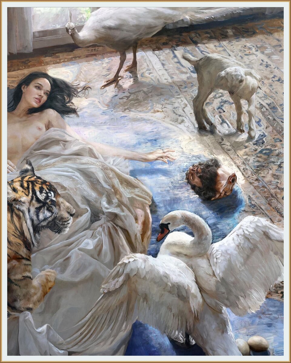 Фрагмент картины художника Гильермо Лорка Гарсия-Уидобро / Guillermo Lorca García-Huidobro  под названием ""Приношение " Масло и акрил на льняном полотне, 200 х 285 см., 2024 год 