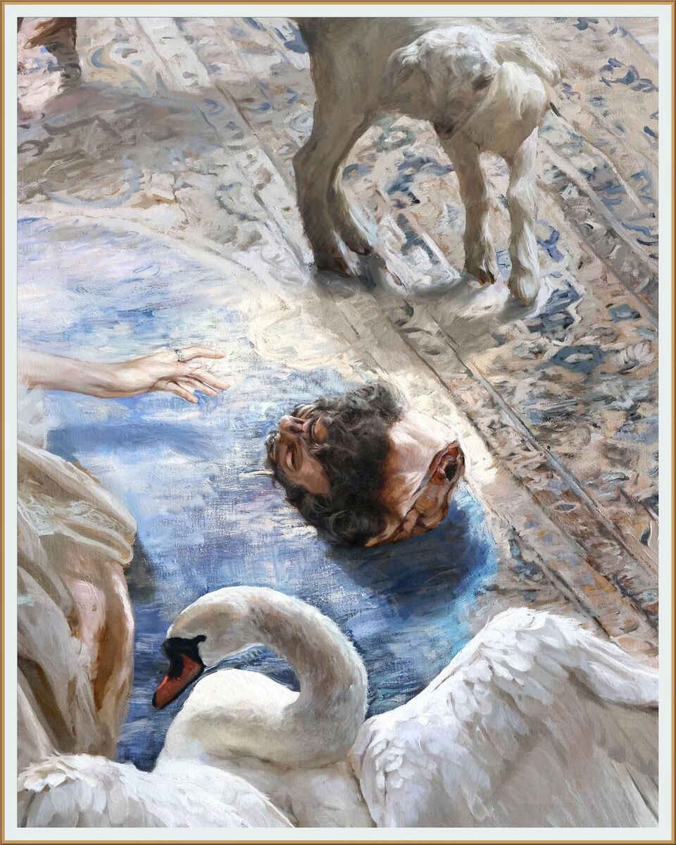 Фрагмент картины художника Гильермо Лорка Гарсия-Уидобро / Guillermo Lorca García-Huidobro  под названием ""Приношение " Масло и акрил на льняном полотне, 200 х 285 см., 2024 год 