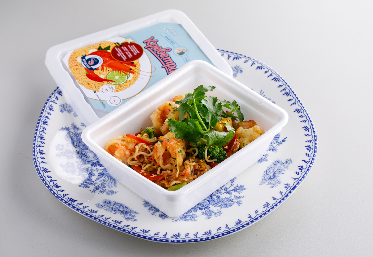 «Креветошик» с тигровыми креветками, овощами и грибами