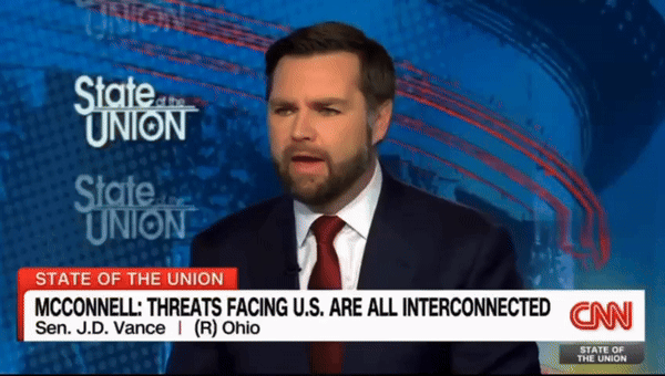 ДЖЕЙМС ДЭВИД ВЭНС В ЭФИРЕ CNN ОБЪЯСНИЛ, ПОЧЕМУ В УКРАИНСКОМ КОНФЛИКТЕ "НЕВОЗМОЖНЫ ГРАНИЦЫ 1991 ГОДА". СКРИНШОТ YOUTUBE-КАНАЛА CURRENTTHINGMOMENTS