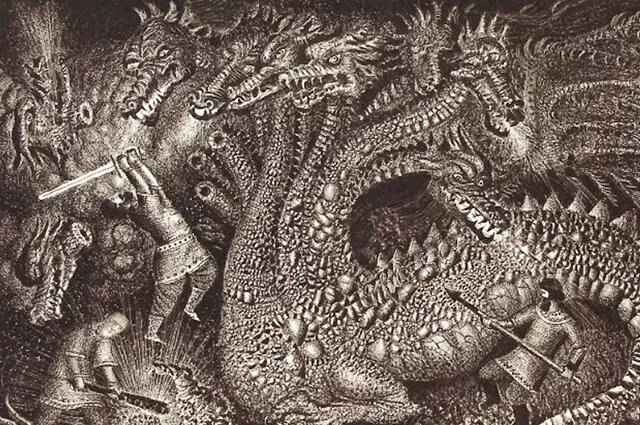    Бой на Калиновом мосту. Борис Забирохин. Морской царь и Елена Премудрая (фрагмент). 1990. Вологодская областная картинная галерея, Вологда