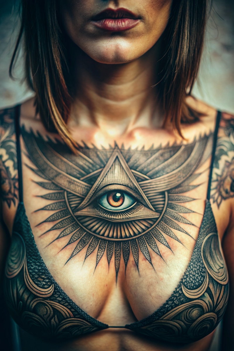 Пример татуировки «Всевидящее Око» на груди.