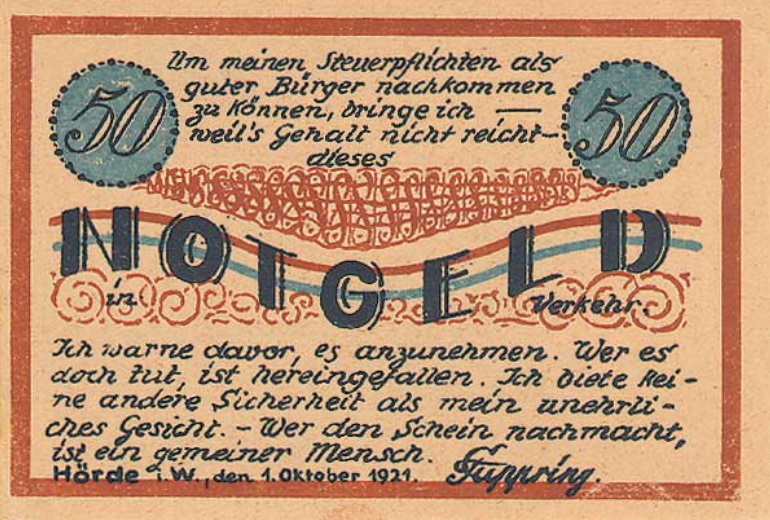 Хёрде. 50 пфеннигов 1921 (аверс)