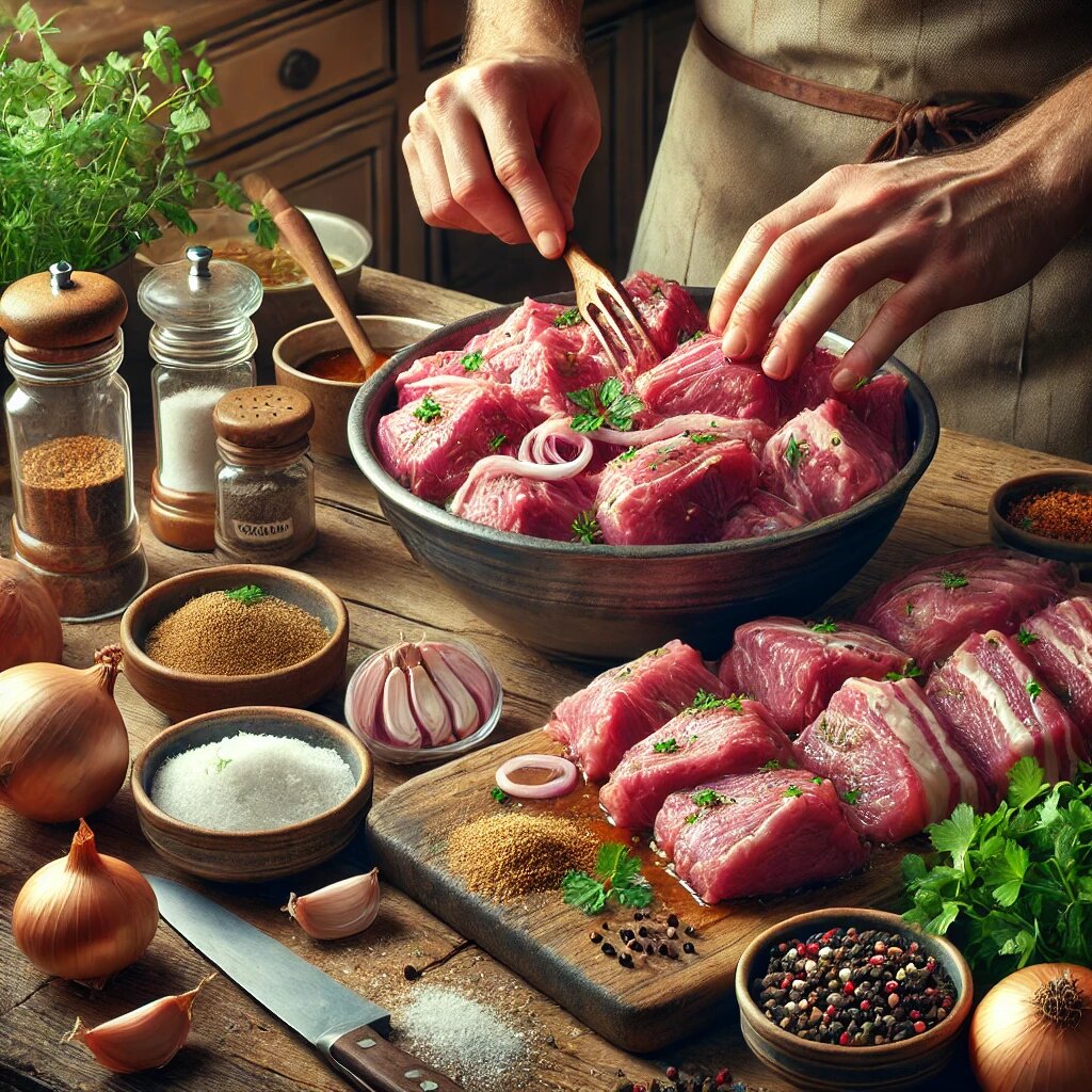 Подготавливаем мясо.