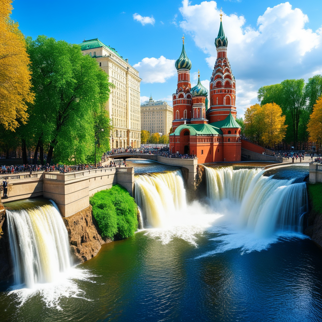 Целый комплекс водопадов в самом центре Москвы :3