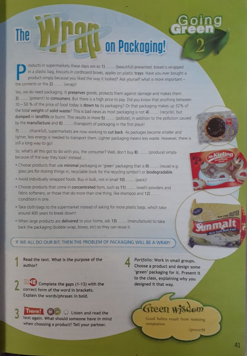 Например, этот текст из Spotlight, 11 хорошо подходит, так как он освещает тему упаковки продуктов, как раз таких, которые подростки любят покупать.  