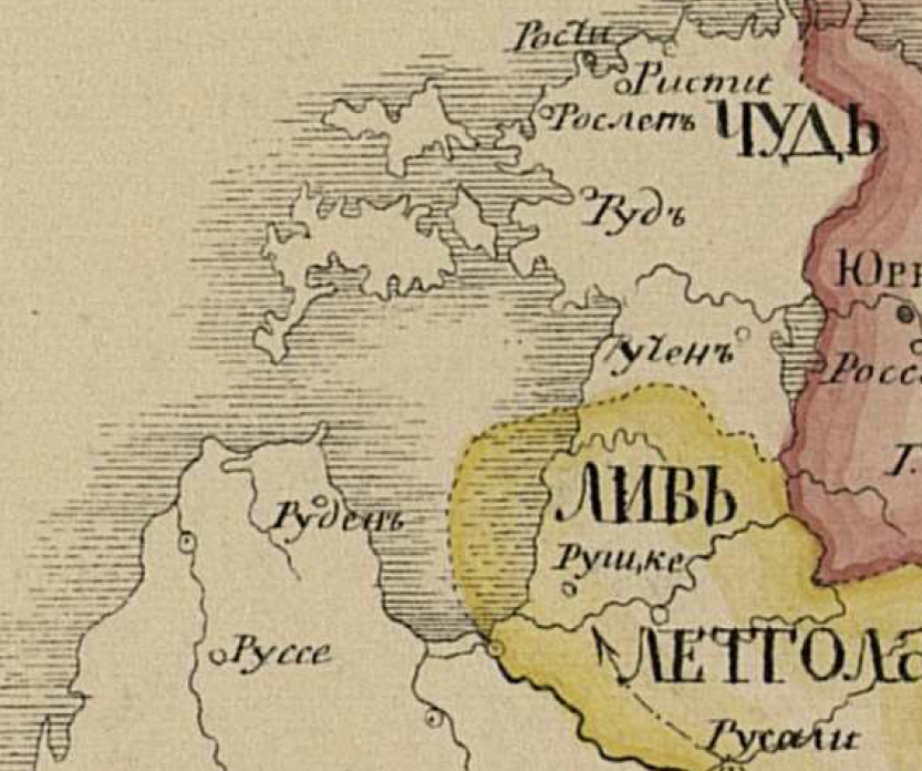 Восточная Прибалтика с русскими топонимами. Источник: Исторический атлас России, издания 11845-го года, Н. Павлищева
