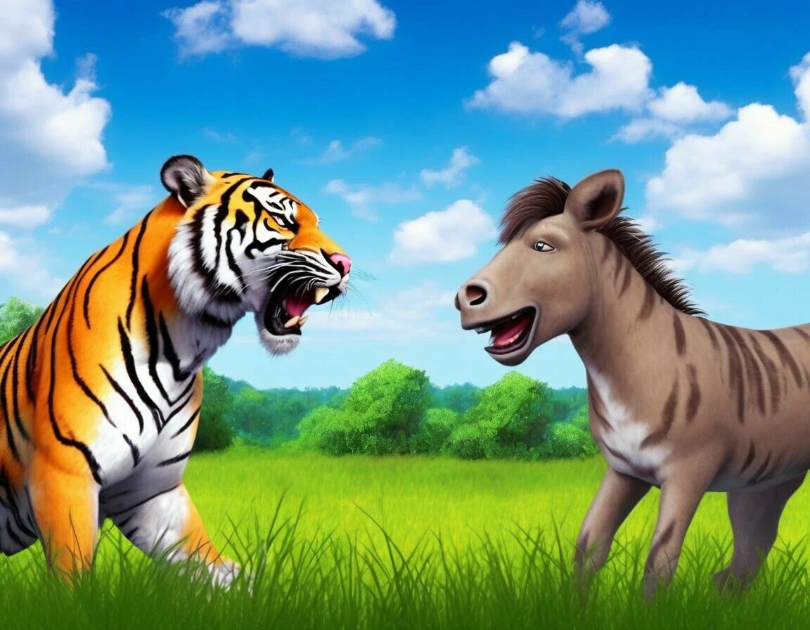 Притча про Осла и Тигра. Иллюстрация создана при помощи ИИ