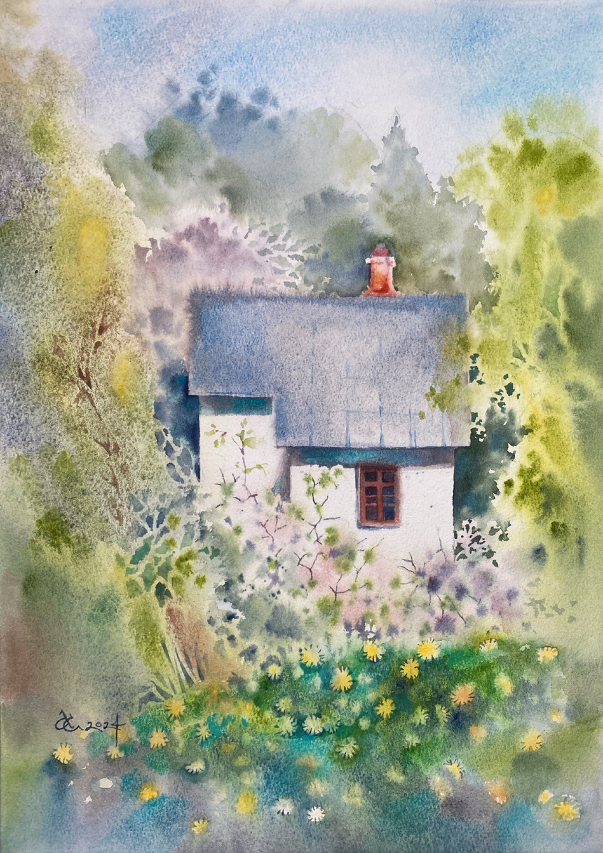 «В весеннем цвете». Этюд с натуры. Первая работа на крупнозернистой «Студии».