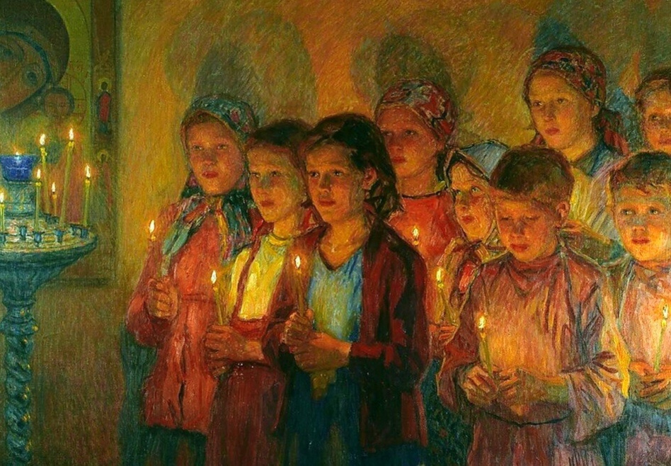 В церкви. Художник Н. Богданов-Бельский.