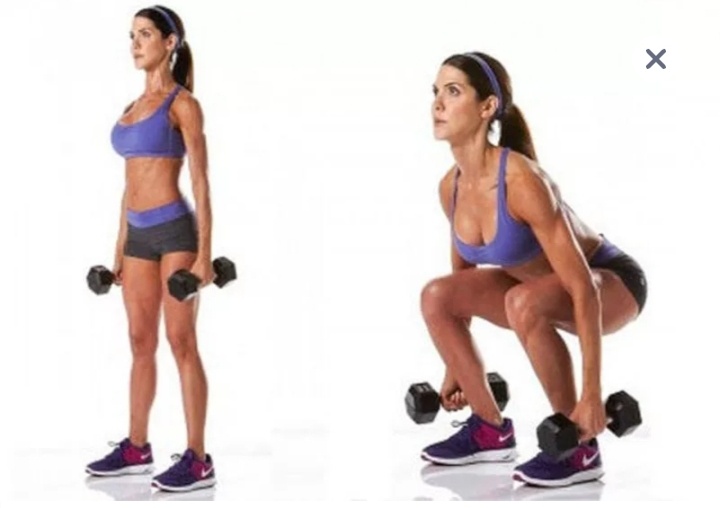 Приседания с гантелями по 5кг, также 2 раза по 20 (фото из интернета)