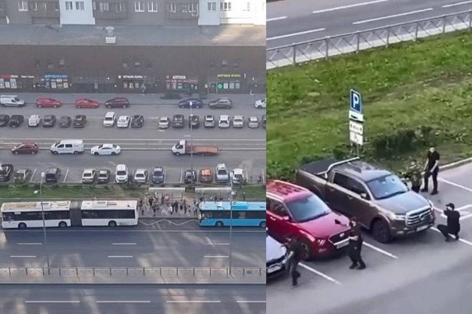    Бомбилы, устроившие переполох на Комендантском проспекте, оказались легальными таксистами. Фото: кадр из видео.