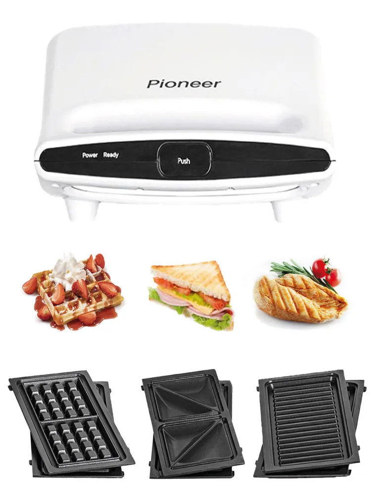 Мини-гриль Pioneer с 3 сменными панелями для панини, венских вафель и сэндвичей, 850 Вт , (артикул на Ozon: 254674117).