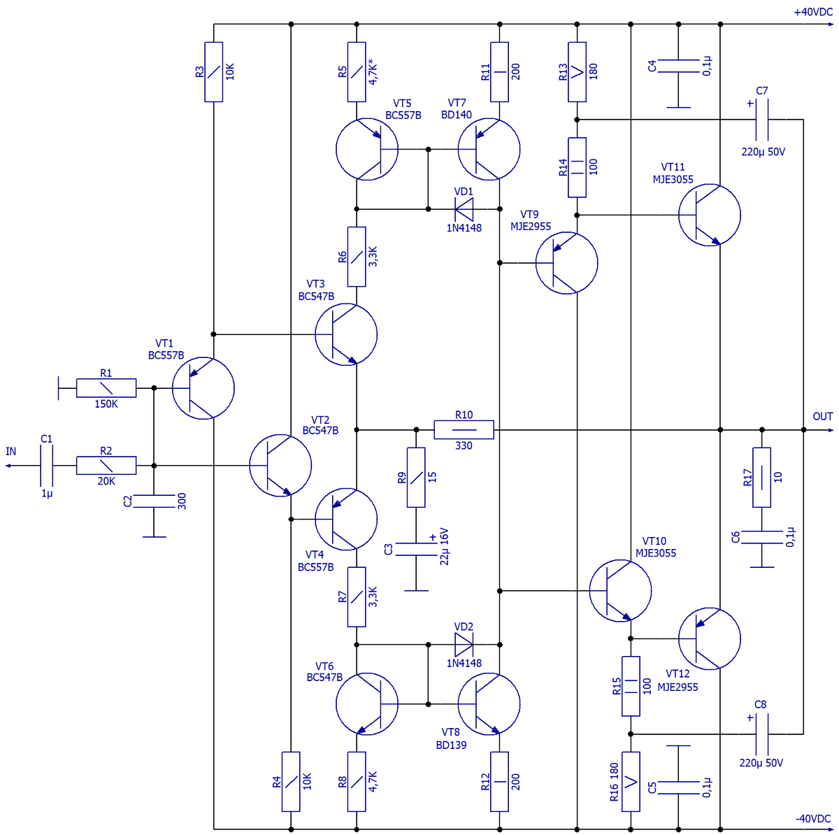 Схема электрическая принципиальная усилителя с параллельной схемой