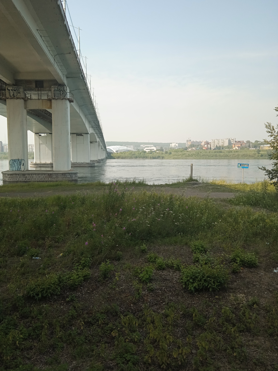 Вид из окна поезда на мост. Вот тут иногда раньше отдыхали нудисты. 