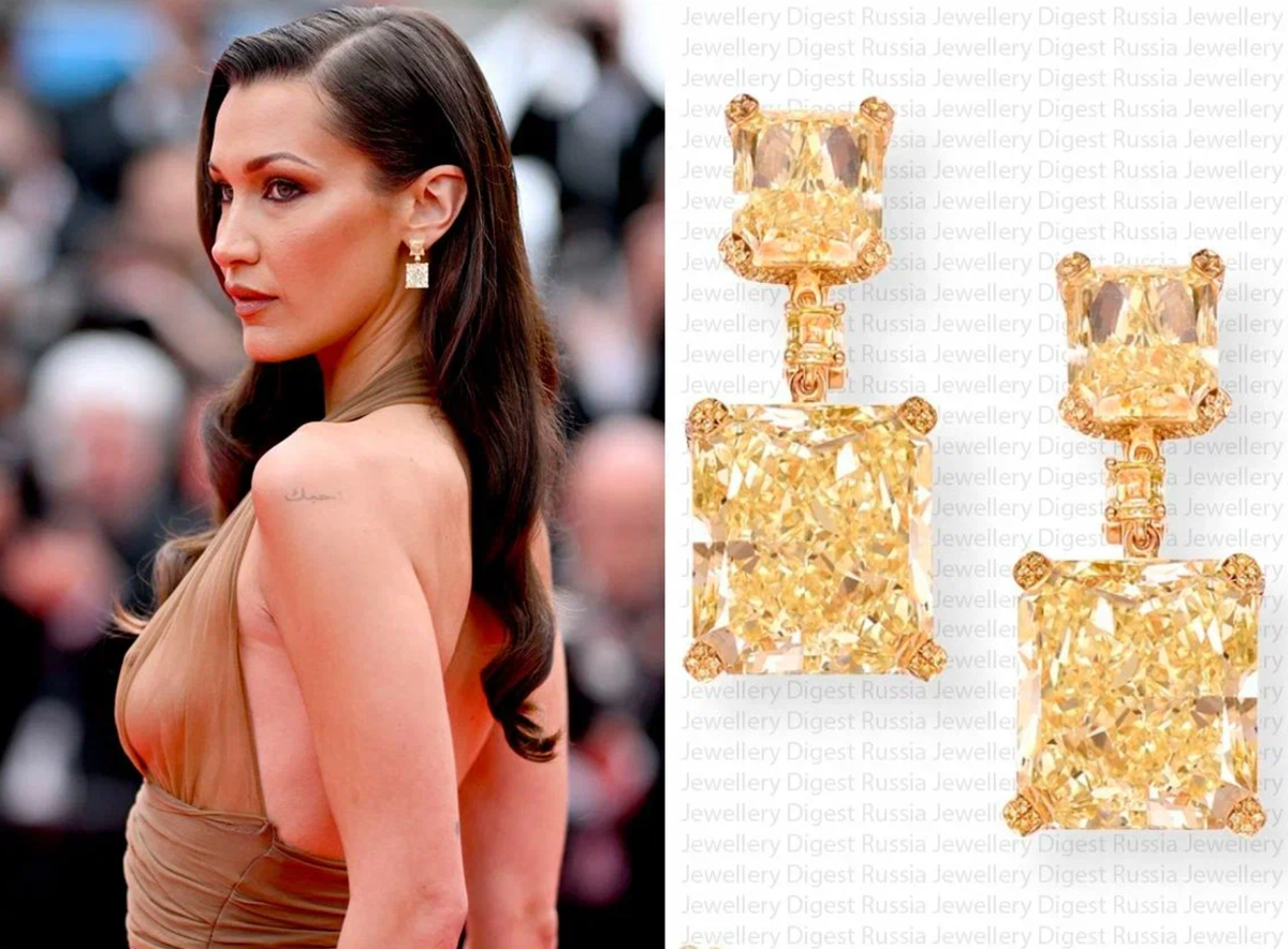     Белла Хадид в серьгах Chopard с 40 каратами желтых бриллиантов