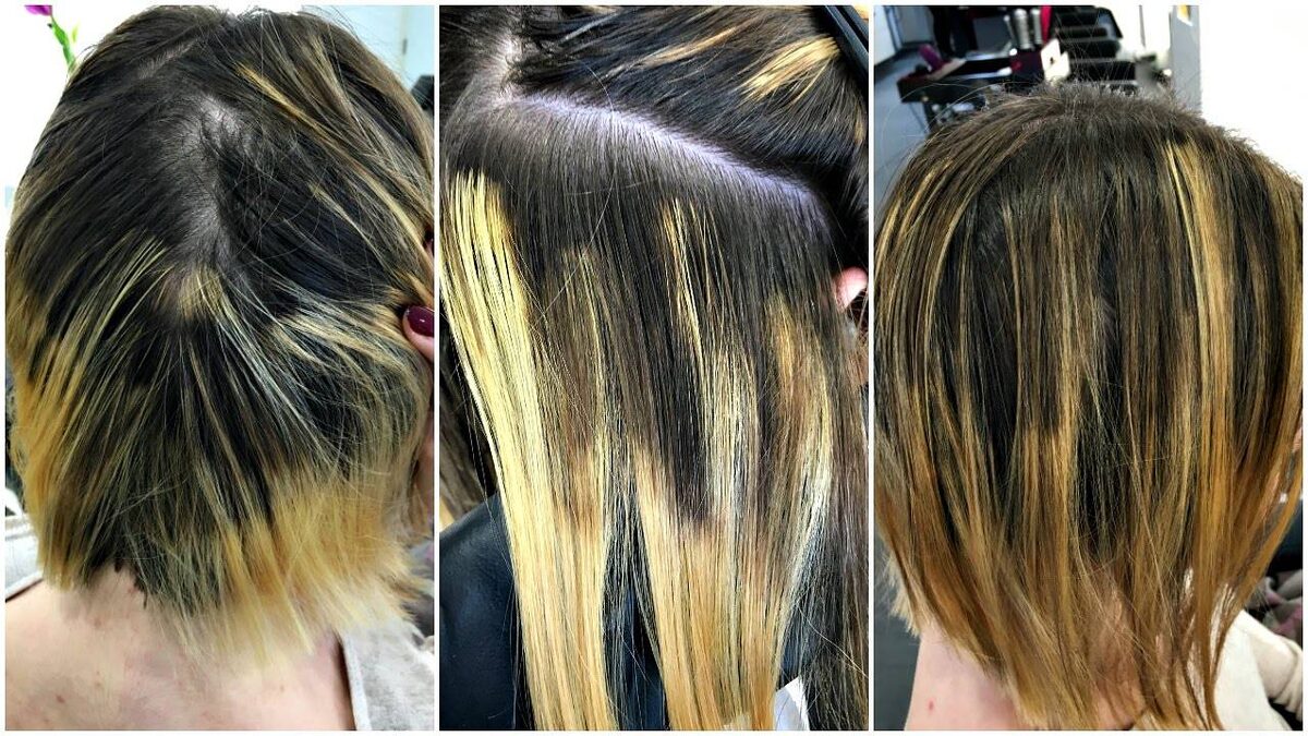 Странные пятна на волосах особенно заметны при самостоятельной попытке сделать их светлее.