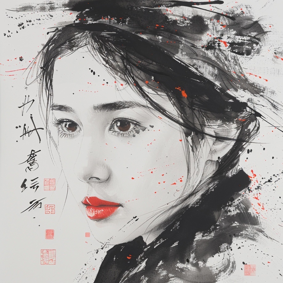 The beautiful woman, Zen calligraphy —s 500