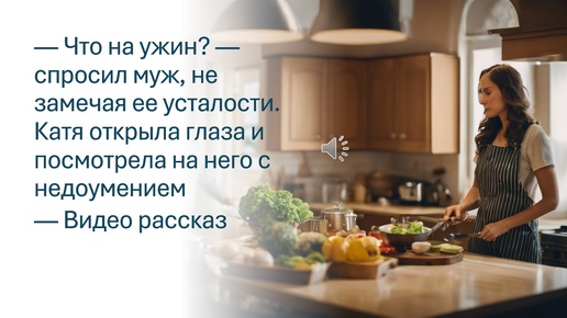 — Что на ужин? — спросил муж, не замечая ее усталости. Катя открыла глаза и посмотрела на него с недоумением. Видео рассказ