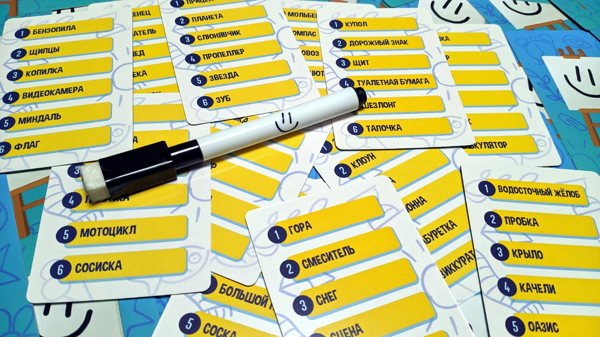 Не фотографировал, сколько игра занимает места на столе, ибо, по сути, вам нужно лишь поставить мольберт и найти площадь, на которой сможете рисовать (хватит планшета)