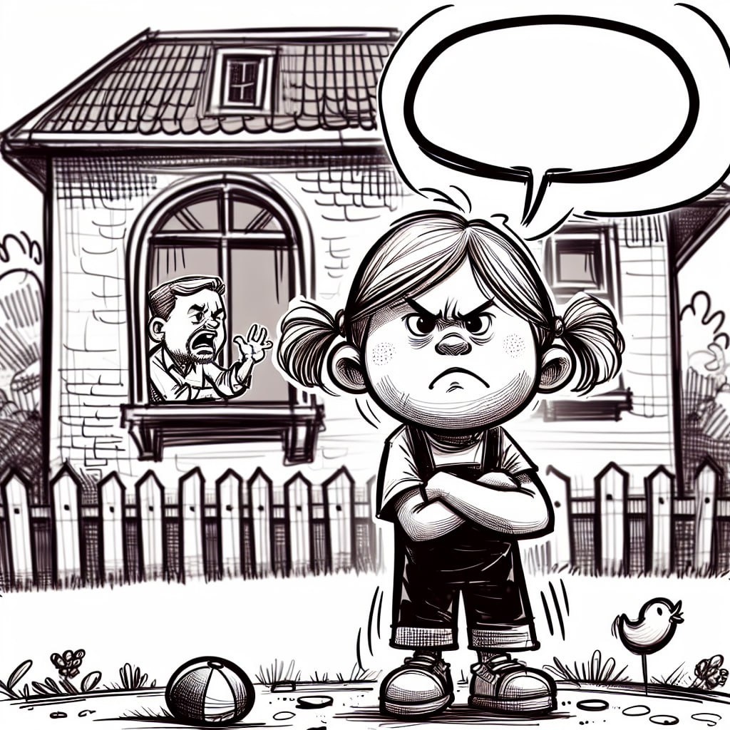 Анекдот, карикатура, смешной рисунок про девочку, которая перепутала родителей на детской площадке